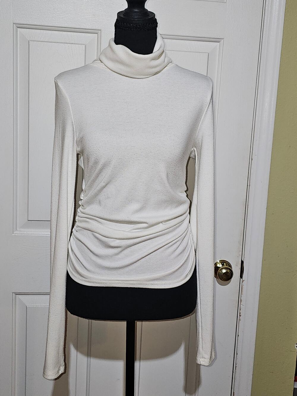 Free People Ivory White Ruched Turtleneck Long Sleeve Top Size Small